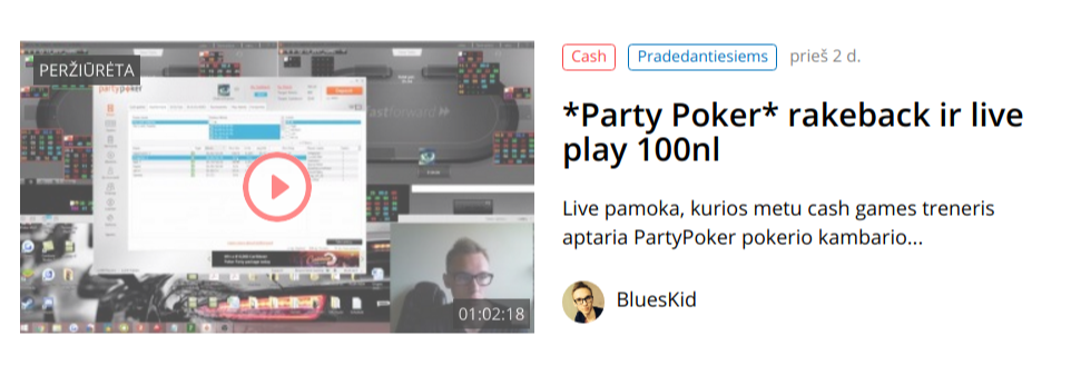 *Party Poker* rakeback ir live play 100nl