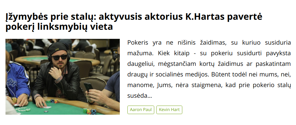 Įžymybės prie stalų: aktyvusis aktorius K.Hartas pavertė pokerį linksmybių vieta