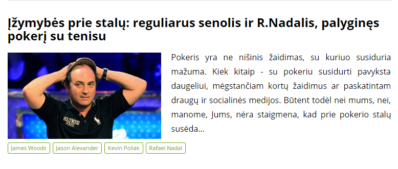 Įžymybės prie stalų: reguliarus senolis ir R.Nadalis, palyginęs pokerį su tenisu