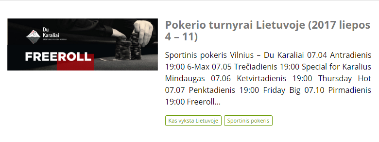 Pokerio turnyrai Lietuvoje (2017 liepos 4 – 11)