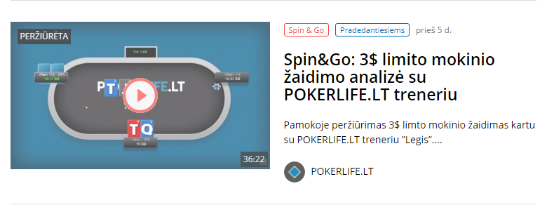 Spin&Go: 3$ limito mokinio žaidimo analizė su POKERLIFE.LT treneriu