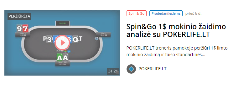 Spin&Go 1$ mokinio žaidimo analizė su POKERLIFE.LT