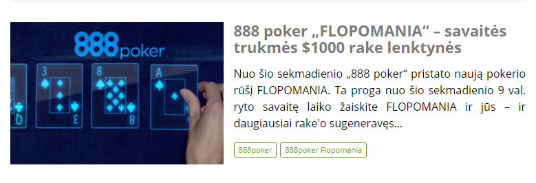 888 poker „FLOPOMANIA“ – gare di rake da $1000 della durata di una settimana