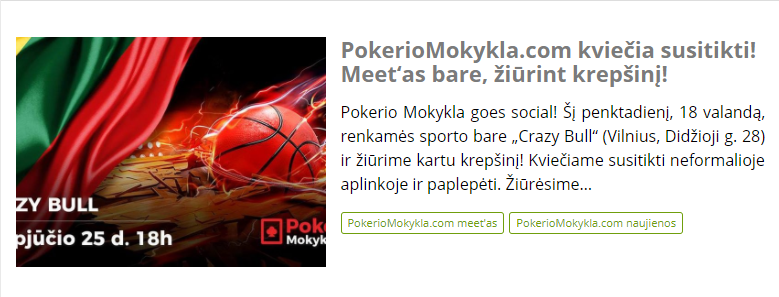PokerioMokykla.com kviečia susitikti! Meet‘as bare, žiūrint krepšinį!
