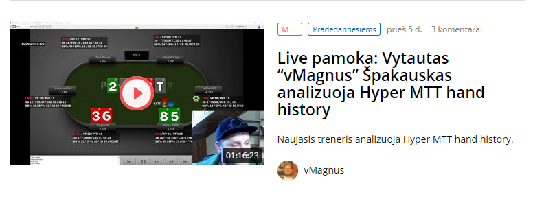 Live pamoka: Vytautas “vMagnus” Špakauskas analizuoja Hyper MTT hand history