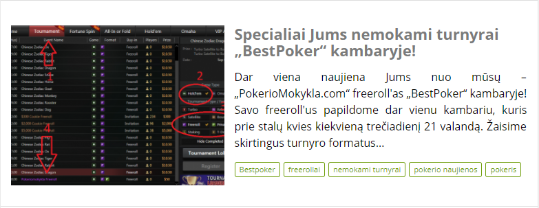 Specialiai Jums nemokami turnyrai „BestPoker“ kambaryje!