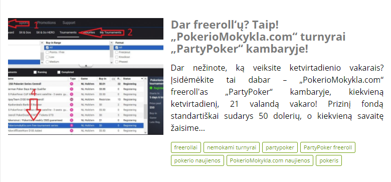 Dar freeroll‘ų? Taip! „PokerioMokykla.com“ turnyrai „PartyPoker“ kambaryje!