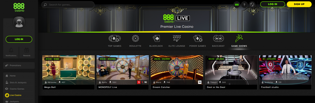 Casino 888 TV šou žaidimai