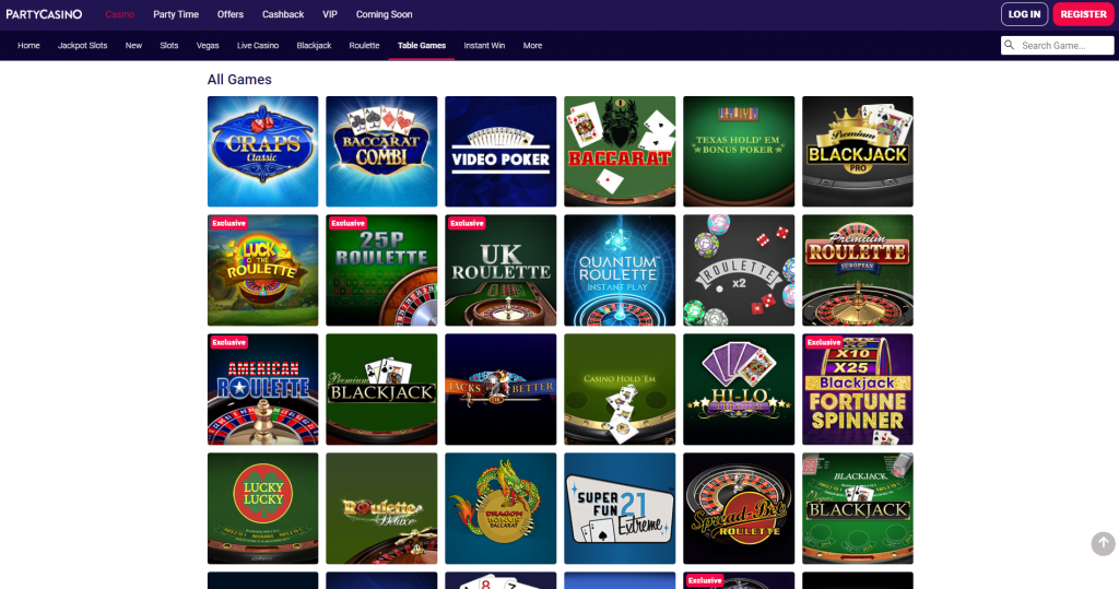 Party casino online table games