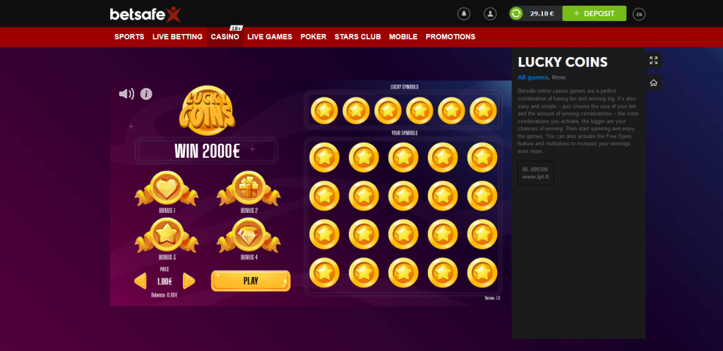 betsafe casino lucky coins