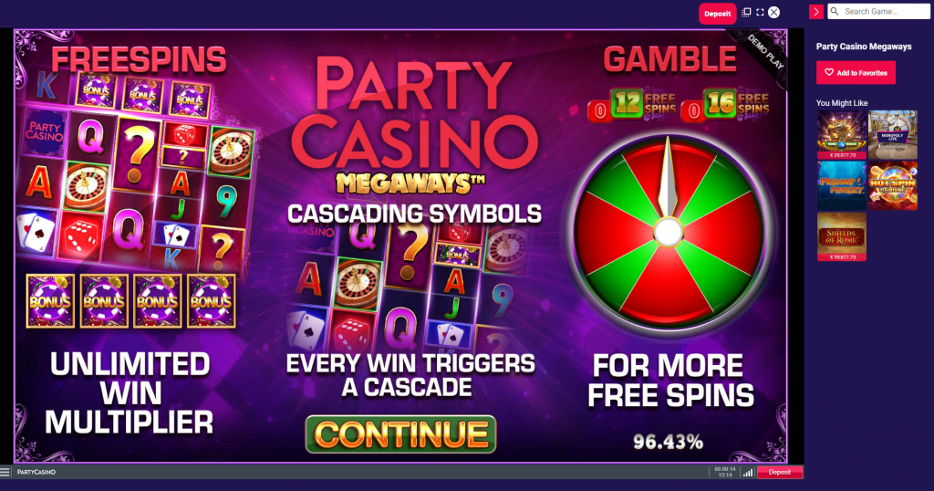 Party casino megaways slot