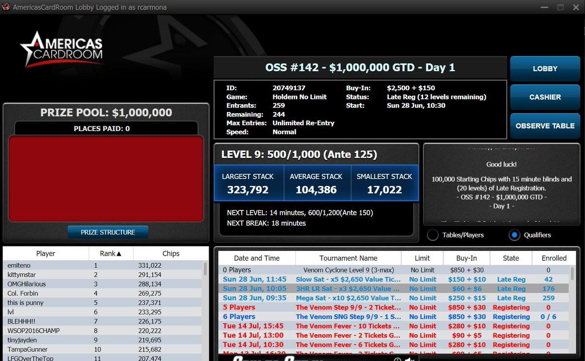 Americas Card room Poker piedāvātās spēles - turnīri Americas Card room Poker piedāvātās spēles - turnīri