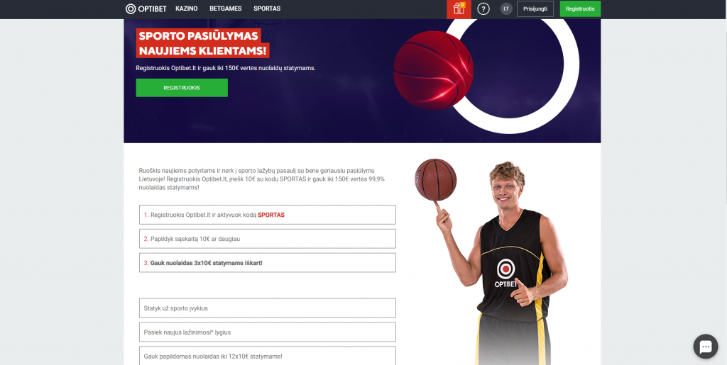 optibet akcija lažyboms mindaugas kuzminskas 150€ nuolaida