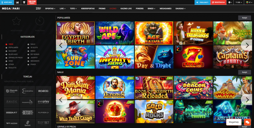 Megapari casino juegos