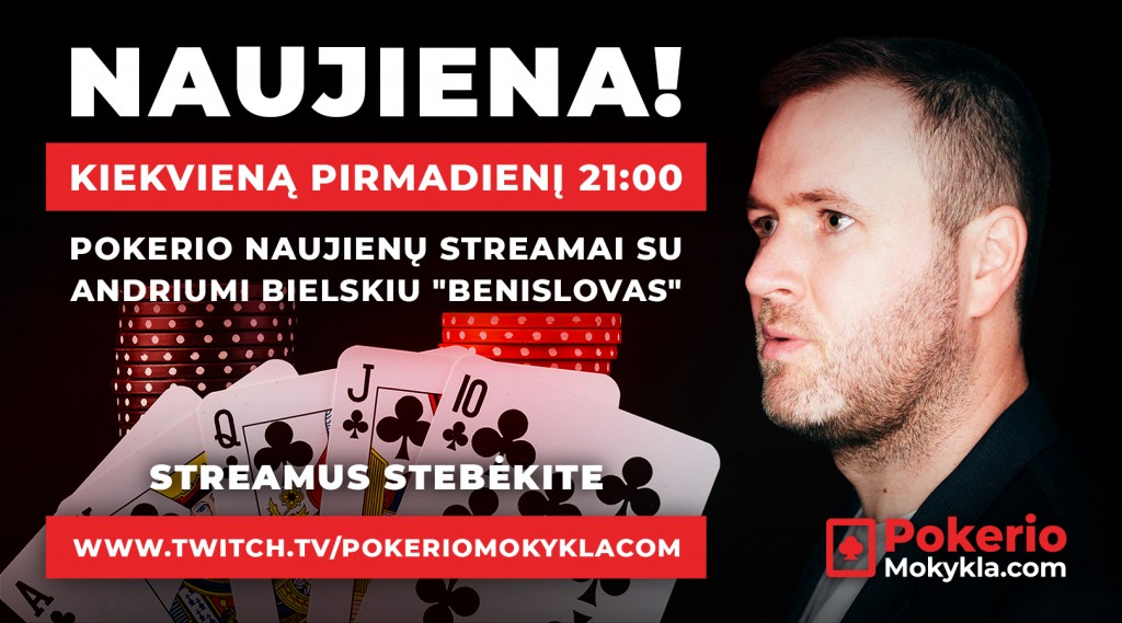 pokerio naujienos benislovas pokeriomokykla.com twitch