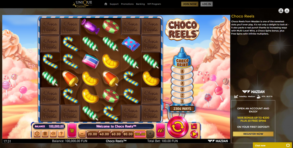 wazdan choco reels unique casino