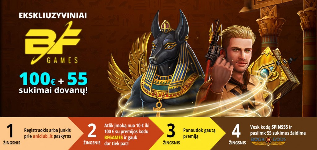 bf games uniclub bono de casino 100€ + 55 giros book of gods