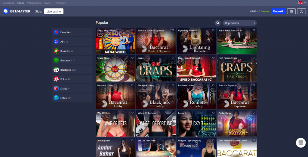 Betmaster Live Casino