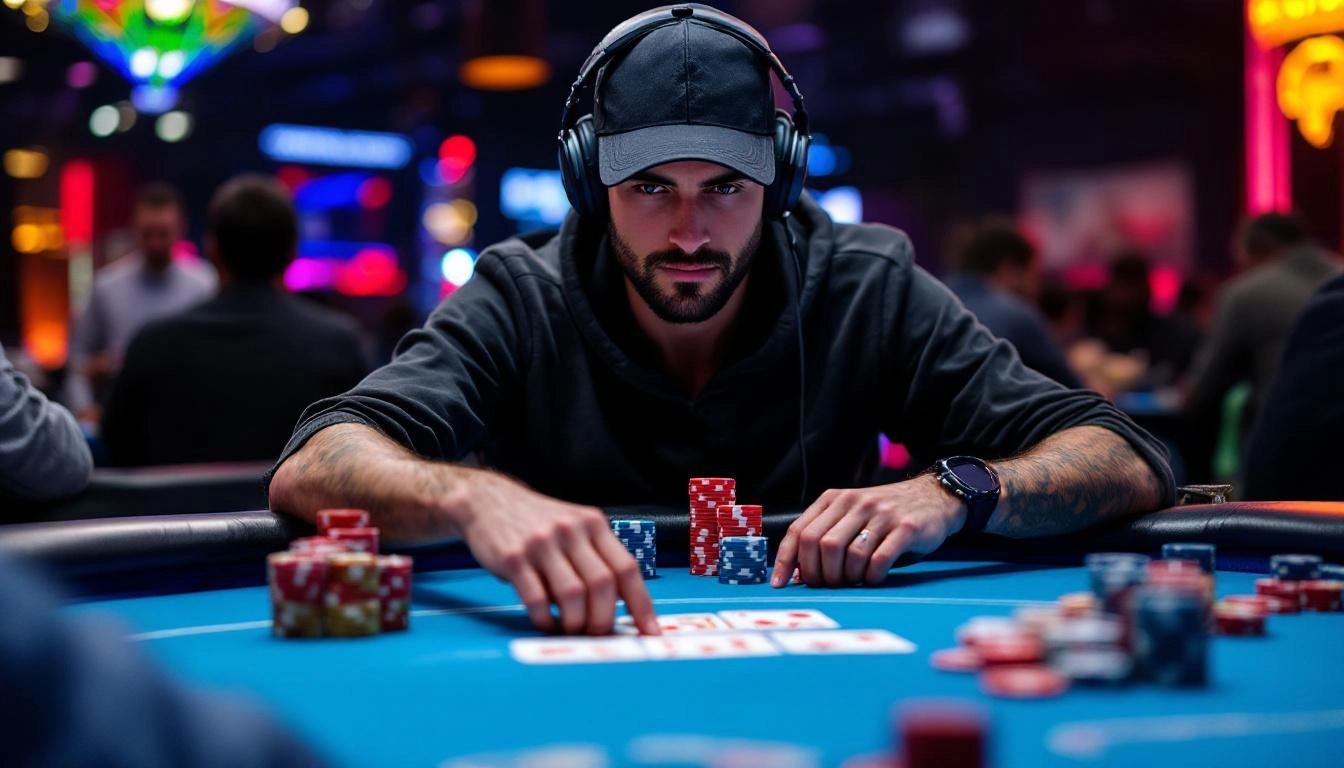 Poker player playing online poker tournament